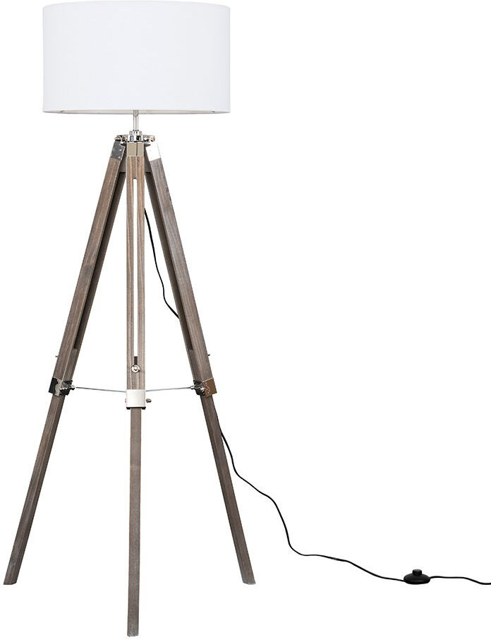 17 Stories Azeline 143cm Light Wood/Chrome Tripod Floor Lamp White 143cm H X 72cm W X 72cm D