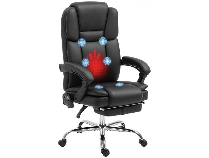 Vinsetto Bürostuhl mit Massagefunktion PC-Stuhl mit Heiz-, Liegefunktion Schwarz