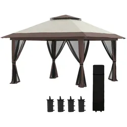 Outsunny - Faltpavillon - ca. 4x4m - höhenverstellbar - beige