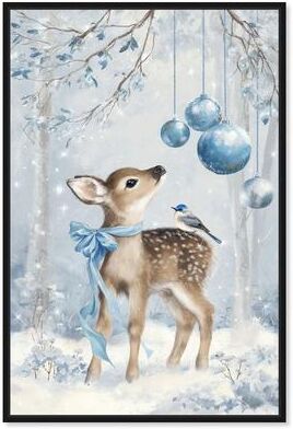 Baby Deer and Bluebird Christmas Decor Canvas Print by Art Remedy