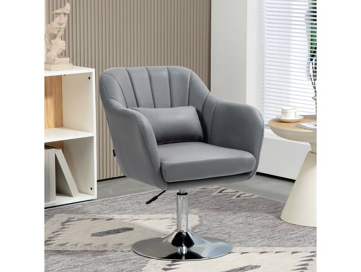 HOMCOM Chaise Bureau Pivotante Réglable Tissu Gris