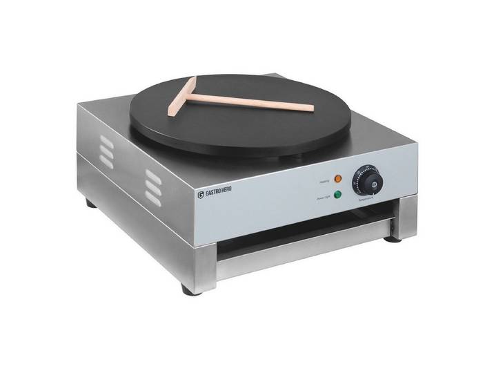 GastroHero Crêpesmaker Crêpes Eisen Ø 400 mm Elektro Crepes Maker Edelstahl 3000 Watt, 3000 W, Teflonbeschichtete Backplatte, fest montiert Ø 400 mm