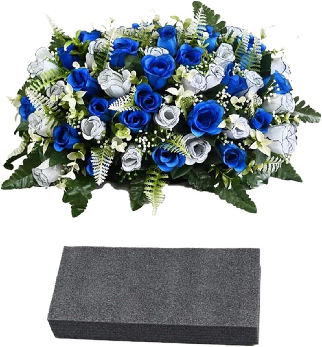Blauwe kunstrozen voor grafdecoratie en herdenking - B/D/H: 18 x 24 x 18 cm