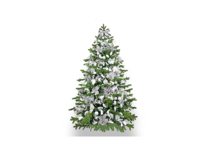 Laalu Weihnachtsbaum künstlicher 240 cm, Winterkönig, mit 132-teiligem Weihnachtsbaumschmuck, inkl. Metallständer und Aufbewahrungsbox, Grün, Weiß, Silberfarben, Metall, Kunststoff, Tanne, Freiform, 240 cm, Dekoration, Weihnachtsdekoration, Christbäume & Zubehör