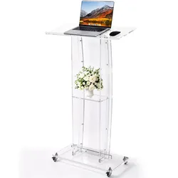 VEVOR Rednerpult Acryl Podium Stehpult Lesepult 785x330x1190 mm Transparent, für Klassenzimmer Kirchen Veranstaltungen Präsentationsständer mit Ablagefach Buchstopp Geräumiger Ablagefläche Lenkrollen