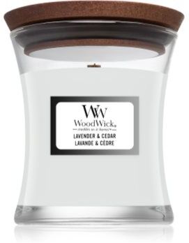Woodwick Lavender & Cedar vela perfumada com pavio de madeira 85 g. Lavender & Cedar