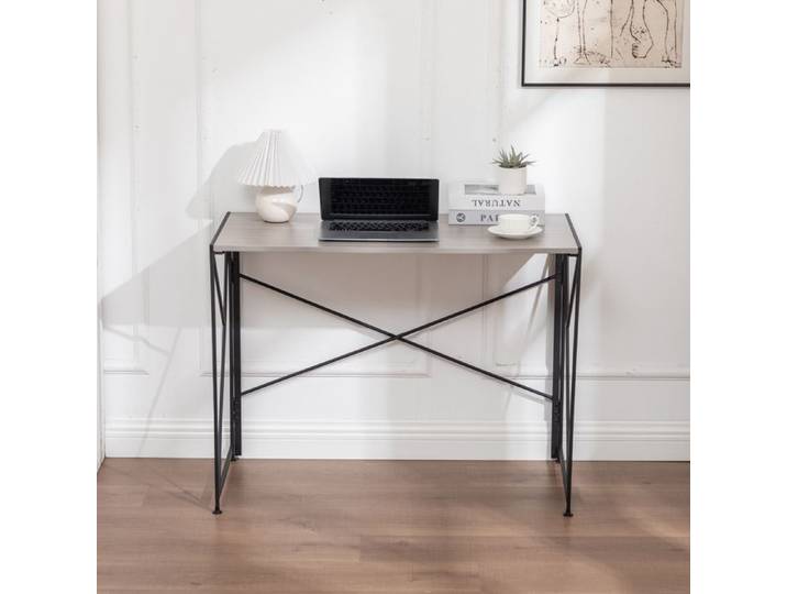 Bureau pliable - 99 x 50 x 75 cm - Montage rapide en 8 secondes - Pliable pour rangement compact - Plateau MDF aspect bois
