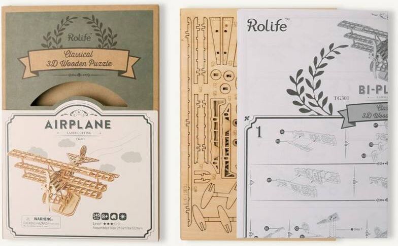 Le Biplan - Puzzle 3D Mécanique en bois Rolife