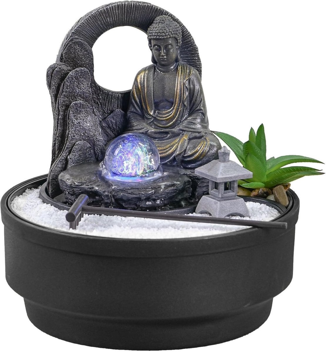 Zen Binnenfontein met Waterval en LED-verlichting - Wit/Zand/Grijs - Hoogte: 21 cm