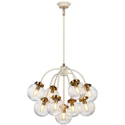 Pendellampe Deckenleuchte Hängelampe Stahl Messing Glas D 67,2 cm 9 Flammig
