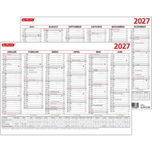 Herlitz Tafelkalender 400208024, mit Ferienübersicht, aus 120 g/m² Papier, 6 Monate = 1 Seite, A5, Jahr 2027