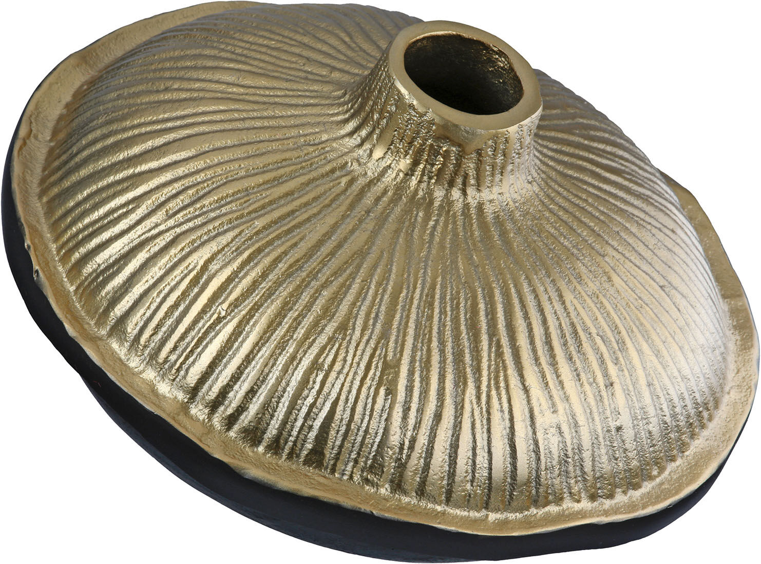 Tischvase GILDE "Vase Prero flach", gold (goldfarben, schwarz), B:24cm H:14cm T:24cm Ø:24cm, Aluminium, Vasen, Tischvase goldfarben, schwarz B/H/T: 24cm x 14cm x 24cm Ø 24cm