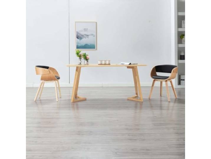 HEFZGDB 2 Esszimmerstühle Schwarz Bugholz Kunstleder Polsterstühle mit Holzrahmen Bequeme Sitzmöbel für Wohnzimmer Küche Essbereich