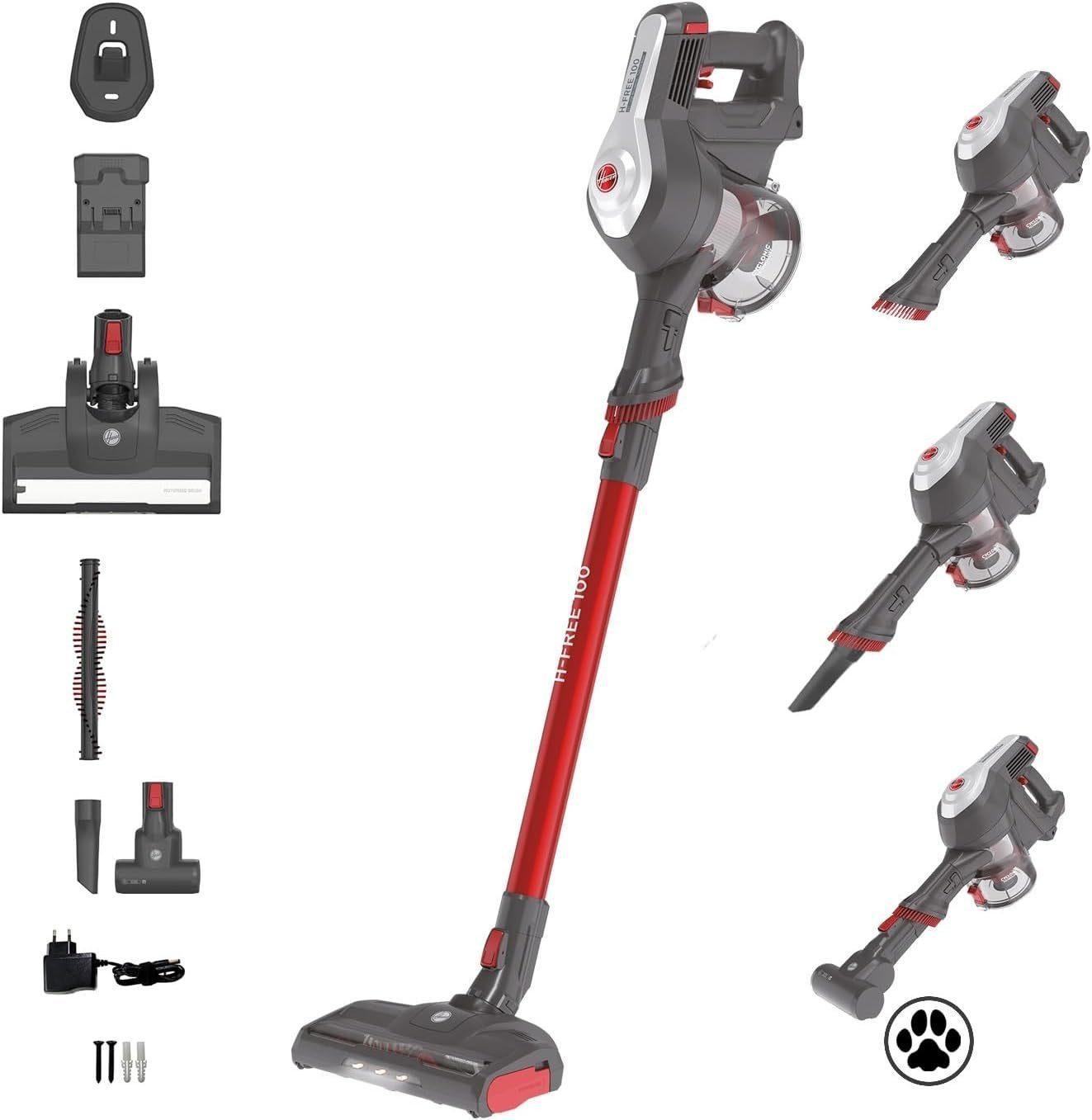 Hoover Hand-und Stielstaubsauger 100 PETS Akku Staubsauger ohne Beutel + Tierdüse, Bodenstaubsauger, Beutellos, Kabellos