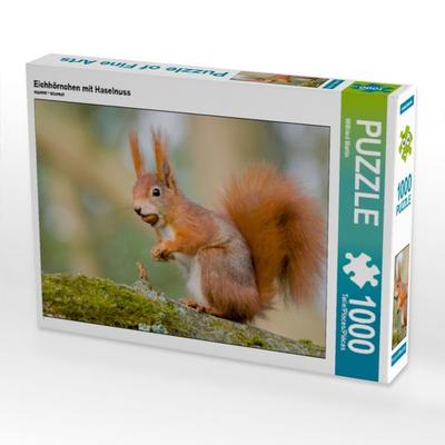 CALVENDO Puzzle Eichhörnchen mit Haselnuss im Maul | 1000 Teile Lege-Größe 64x48cm Foto-Puzzle für glückliche Stunden