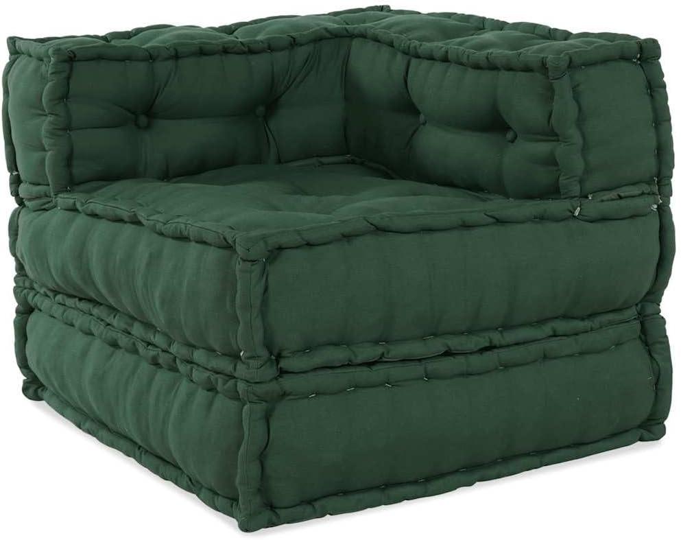 Grünes modulares Sofaelement 70x70x54 cm, Modulsofa-Sessel für Wohnzimmer und Veranda, bequemes Bodensofa mit Polsterung und Bezug aus 100% Baumwolle