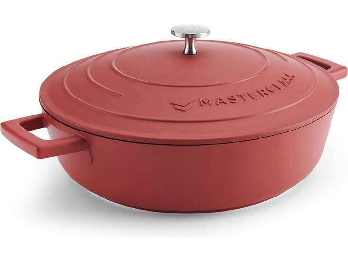 MasterClass Ondiepe Braadpan met Deksel\, Kookplaat naar Oven naar Tafel Braadpan\, Ultra Lichtgewicht\, Optimale Warmtegeleiding\, 4L\, Rood