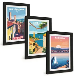 BILDER SET 3er Set - 20x30 cm Schwarzer Rahmen - Italienische Stadtlandschaften