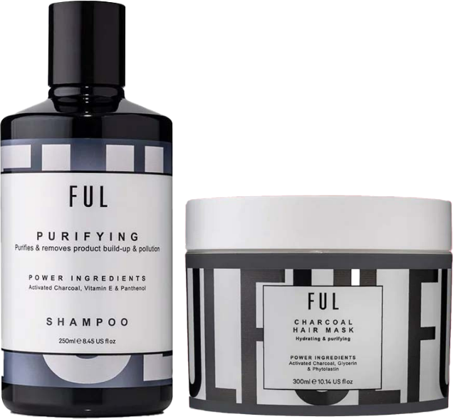 FUL Charcoal Purifying Shampoo 250ml & Charcoal Hair Mask 300ml Duo