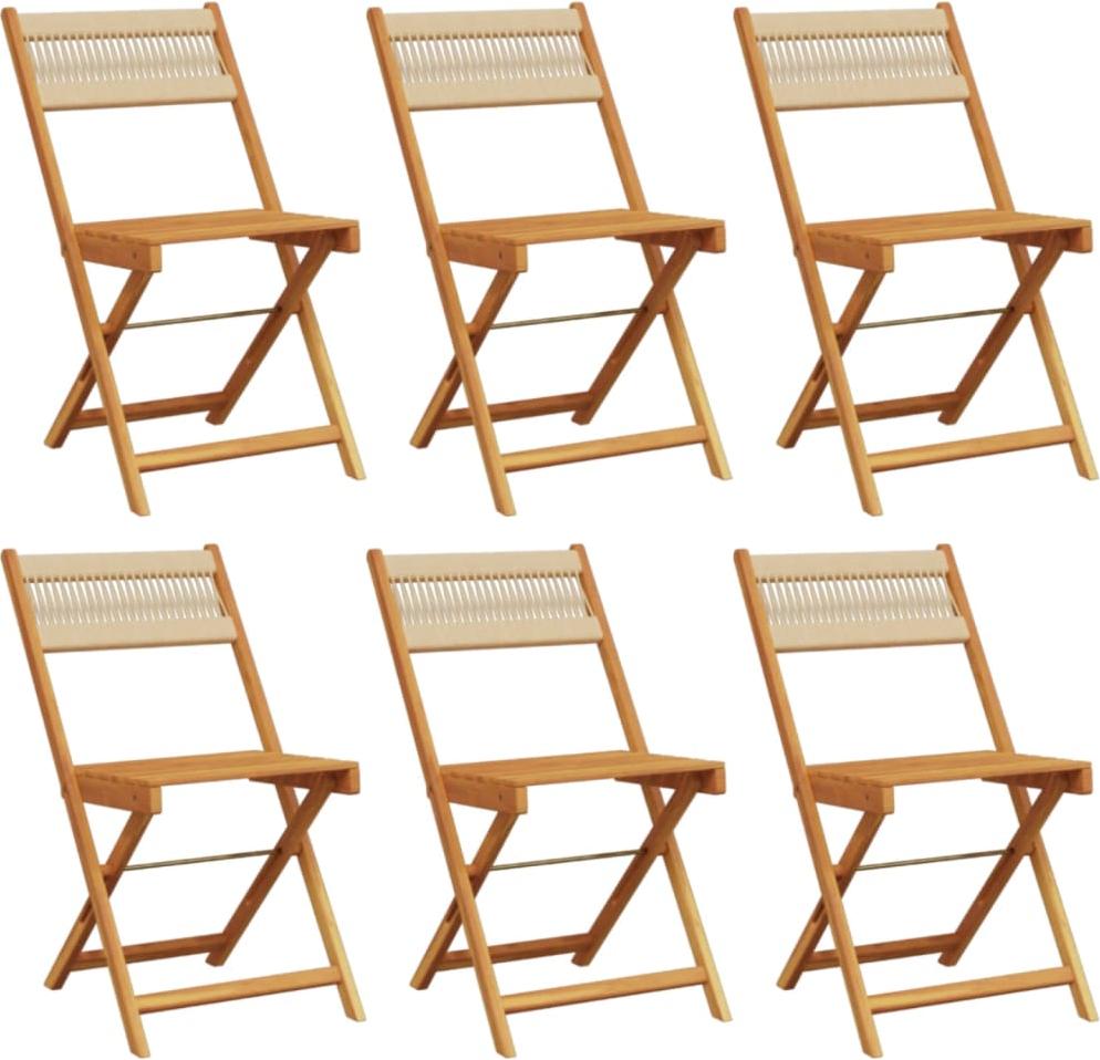 vidaXL Klappstühle, 6 Stück, beige, massives Akazienholz
