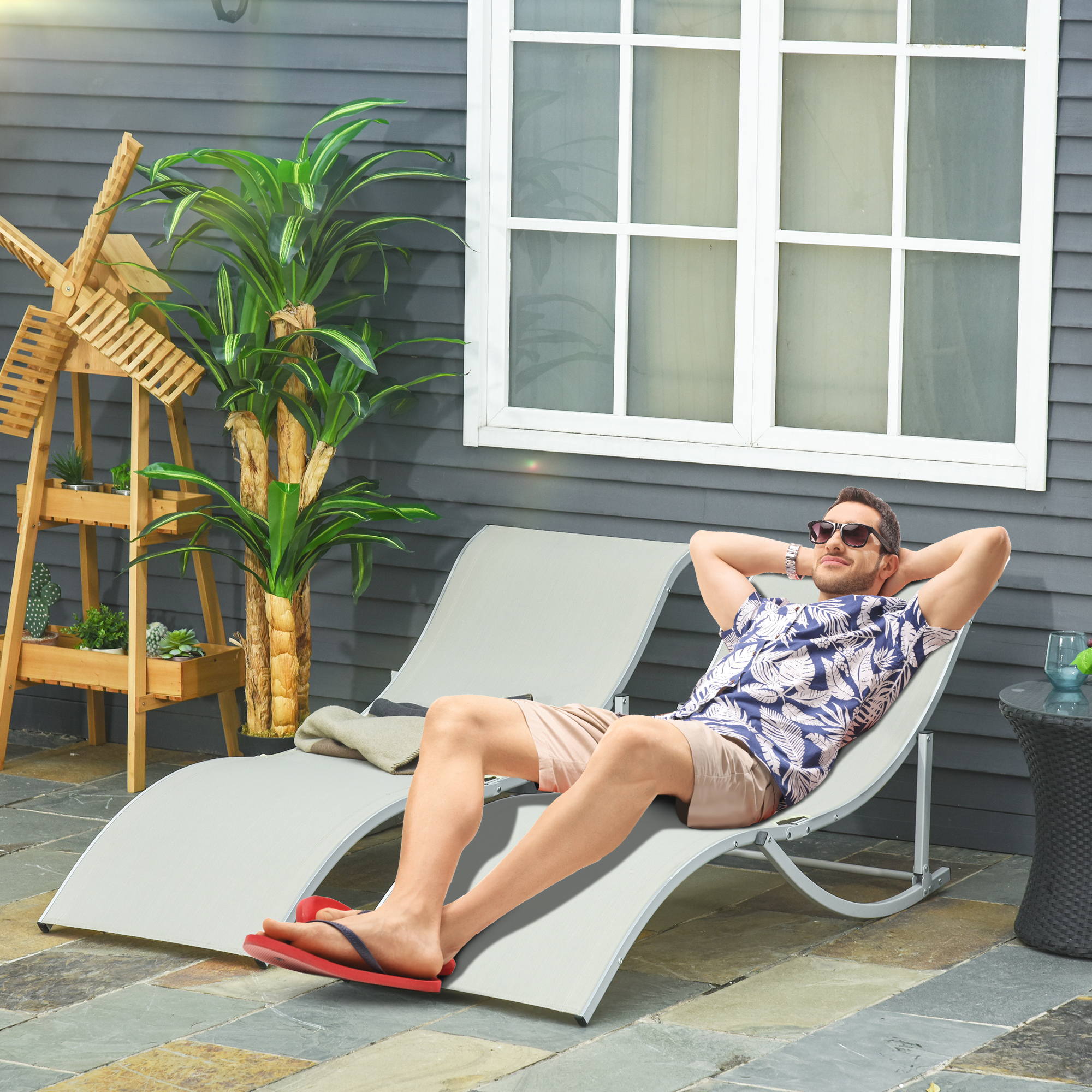 Outsunny Set 2 Sdraio da Giardino Pieghevoli, Lettino Prendisole in Alluminio e Textilene, 61x165x63 cm Aosom