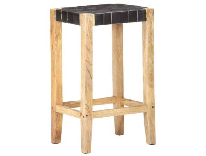 Barhocker aus echtem Leder und Mangoholz, 2 Stück, Schwarz, 75 Gepolsterte Sitze, Rahmen aus Massivholz, einzigartige Maserung, Kapazität 110 kg, leicht zu bewegen