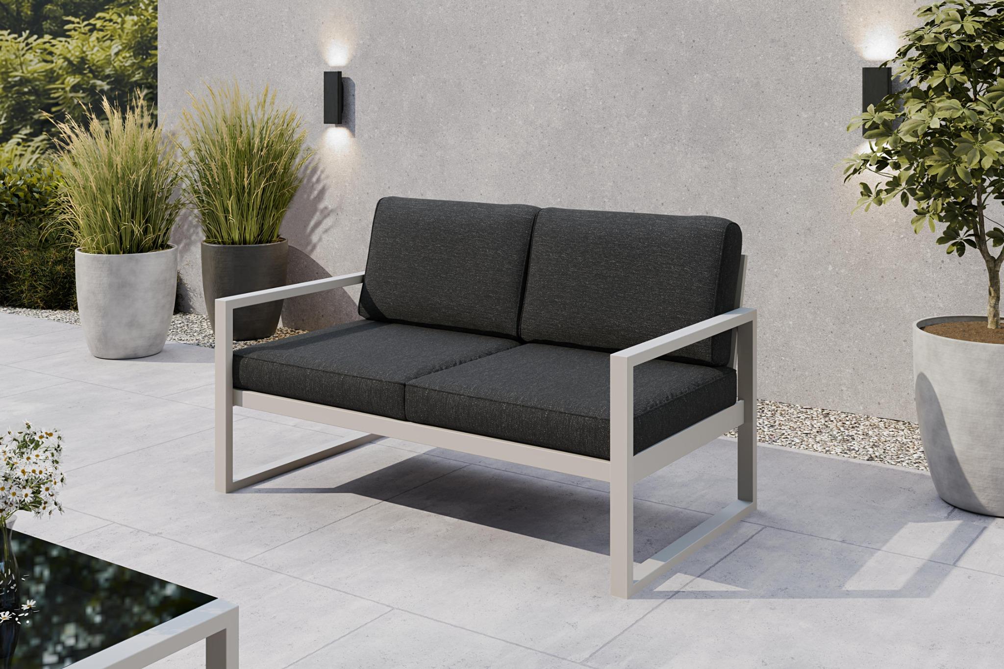 Margaret Hadas24 Gartensofa 2 Sitzer Outdoor Madera Lounge Couch Terrasse wetterfest Balkonmöbel Sitzbank mit Lehne, Gartenmöbel kaschmir, graubraun