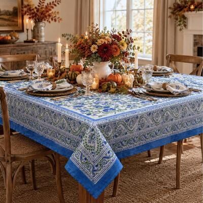 Decor Mantra Cobalt Garden Floral Tablecloth