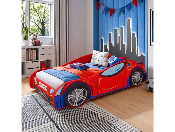 Lit Enfant Voiture Spider – Rouge Intégral avec sommier 70x140 cm