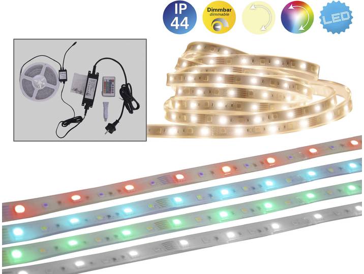 NÄVE LED Stripe Outdoor , weiß, Gesamtlänge 5m, Lichterketten, Farbwechsel, Dimmfunktion, Fernbedienung, Länge 500cm, RGB, IP44, LED Stripe