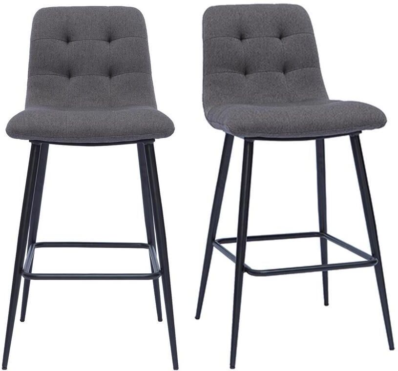 Miliboo Design-Barhocker aus grauem Stoff und Metall H65 cm (Satz von 2) ESCAPE