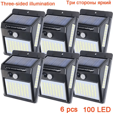 Uplift Curations PIR Motion Sensor Solar Street Light 100 LED Sunlight Control Solar Power Lamp For Garden Yard And Path 100led 6 Pcs