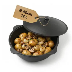 4BIG.fun Gusseisen Kasan 12L NAMANGAN Deckel Kazan WOK Kessel BBQ
