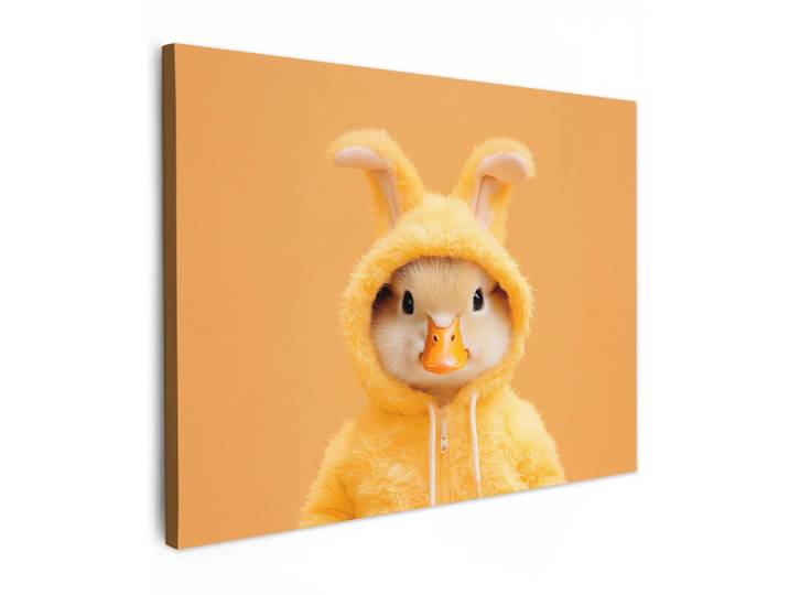 MuchoWow Leinwandbild - Osterhase - Kostüm - Ente - 80x60 - Malerei, Gelb, Textil, Kiefer, Abstrakt, Rechteckig, 80x60 cm, gerahmt, Bilder & Rahmen, Bilder, Wandbilder