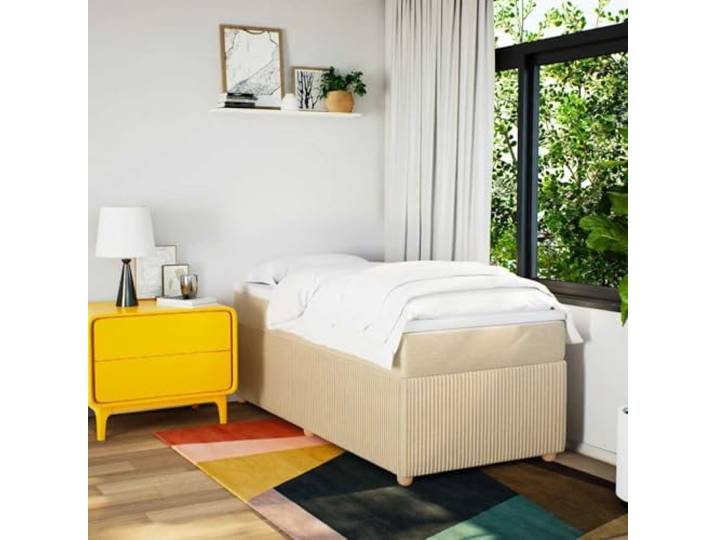 KTHLBRH Boxspringbett mit Matratze Creme 90 x 190 cm aus Stoff Taschenfederkernmatratze, inklusive Matratzenschoner, Lattenrost, stabiler Stand