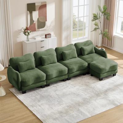 Loedds 4-Seat Chenille L-Shaped Modular Sectional Sofa with Ottoman & Lumbar Pillows