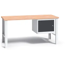 Werkbank mit Holzarbeitsplatte G3, festes Gestell, 1500 mm, 1x Schrank, Graphit
