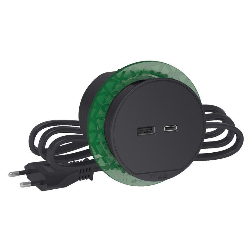 Schneider Electric Bord stikkontakt enkelt med USB A/C koksgrå (INS44009)