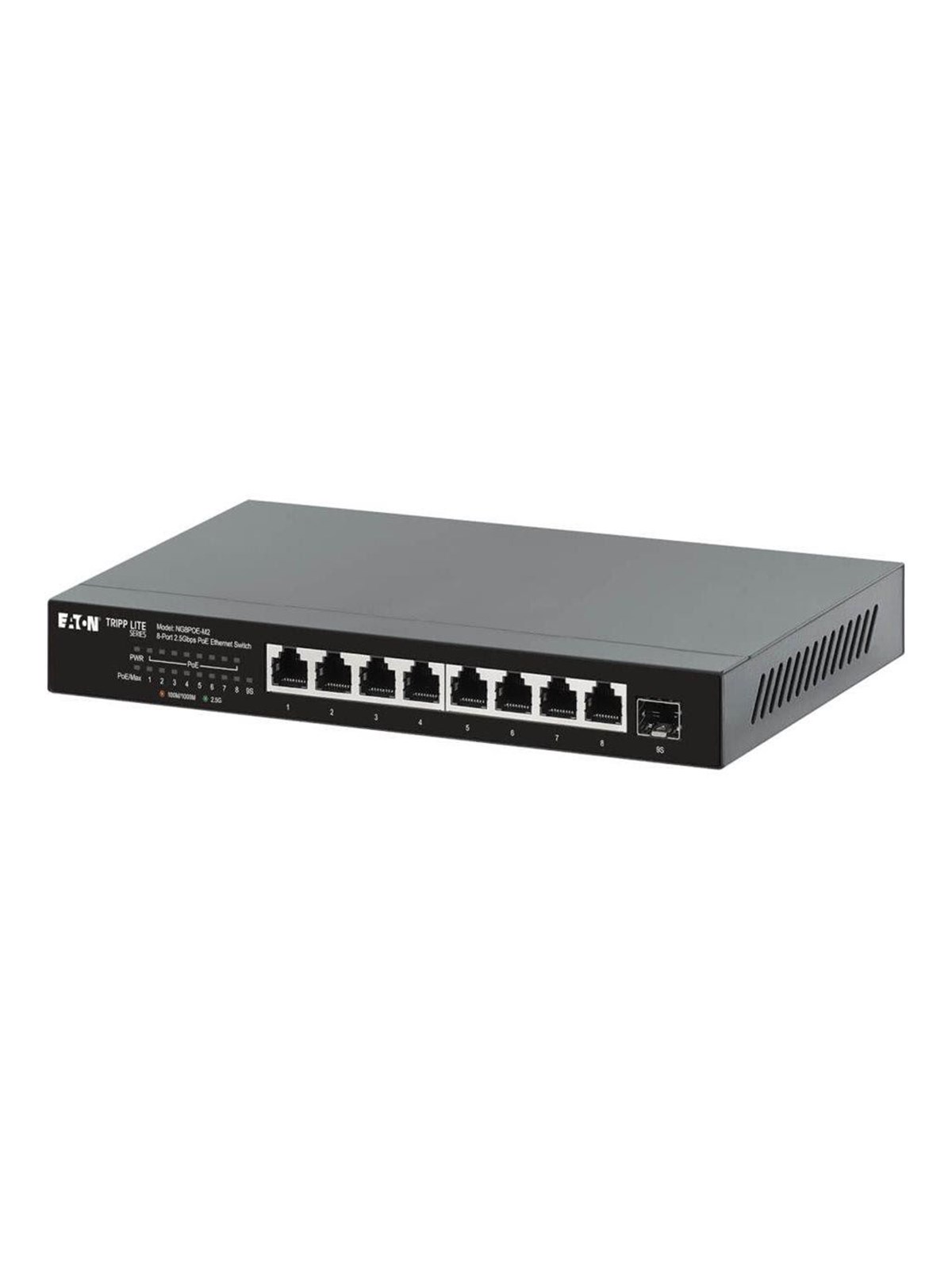 Eaton Tripp Lite series Desktop Gigabit Ethernet Unmanaged Switch PoE+ Pass-Through 8-Port 2.5 Gbps 100W Metal