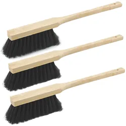 3X Handfeger mit langem Stiel I 60 cm I Rosshaar I Schneebesen Holz Schnee Feger Kehrwisch dust Brush