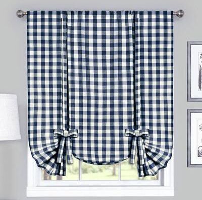 Achim Importing Co Inc Buffalo Check Tie Up Shade 42 x 63, 42 x 63, Navy