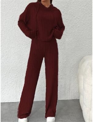 LightInthebox Women's Loungewear Sets Pure Color Fashion Basic Street Going out Airport Knit Breathable Hoodie Long Sleeve Hoodie Pant Fall Home Outfits