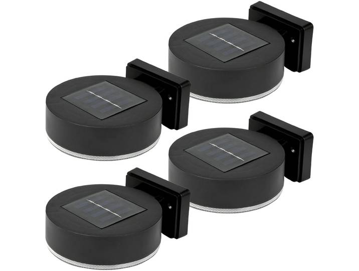 4er-Set Solar-Wandleuchte, rund, schwarz