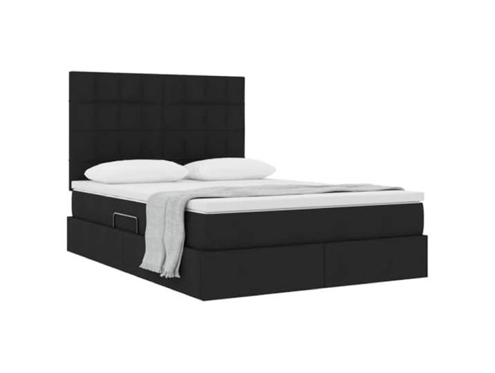 KTHLBRH Boxspringbett 140 x 190 cm schwarz mit Matratze Hydraulisches Anheben, Metallgestell, Bezug aus Kunstleder, inklusive Topper