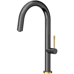 Q Company, Küchenarmatur, Haley T Line SteelQ Küchenarmatur Graphitmetall mit Gold-Finish (84818011)