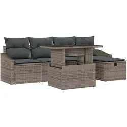 vidaXL Garten-Sofa-Set Höhenverstellbar 6 pcs Grau Poly-Rattan