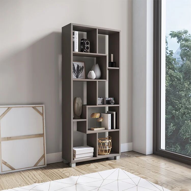 garneroarredamenti Libreria orizzontale 156x74h cm moderna soggiorno multiposizione grigio Eliza