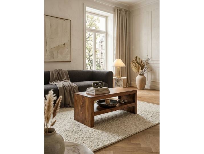 KADIMA DESIGN Couchtisch Couchtisch Massiv-Holz Durban 110 cm breit Wohnzimmer-Tisch Sofatisch, Design braun Landhaus-Stil Beistelltisch