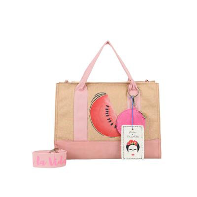 Shopper FRITZI AUS PREUSSEN "Fritzi x Frida Kahlo", Damen, Gr. B/H/T: 40cm x 27,5cm x 14cm onesize, beige, 55% Baumwolle, 45% Polyester, unifarben, Taschen Shopper, mit Melonen-Print
