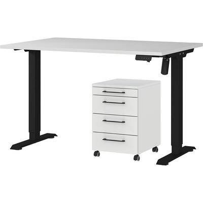 Büromöbel-Set GERMANIA "Profi 3.0", schwarz (lichtgrau, schwarz), Schreibtisch 120cm breit Holzwerkstoff Metall, Holzwerkstoff, Metall, Arbeitsmöbel-Sets, Büromöbel-Set, Büromöbel-Set bestehend aus Schreibtisch und Rollcontainer